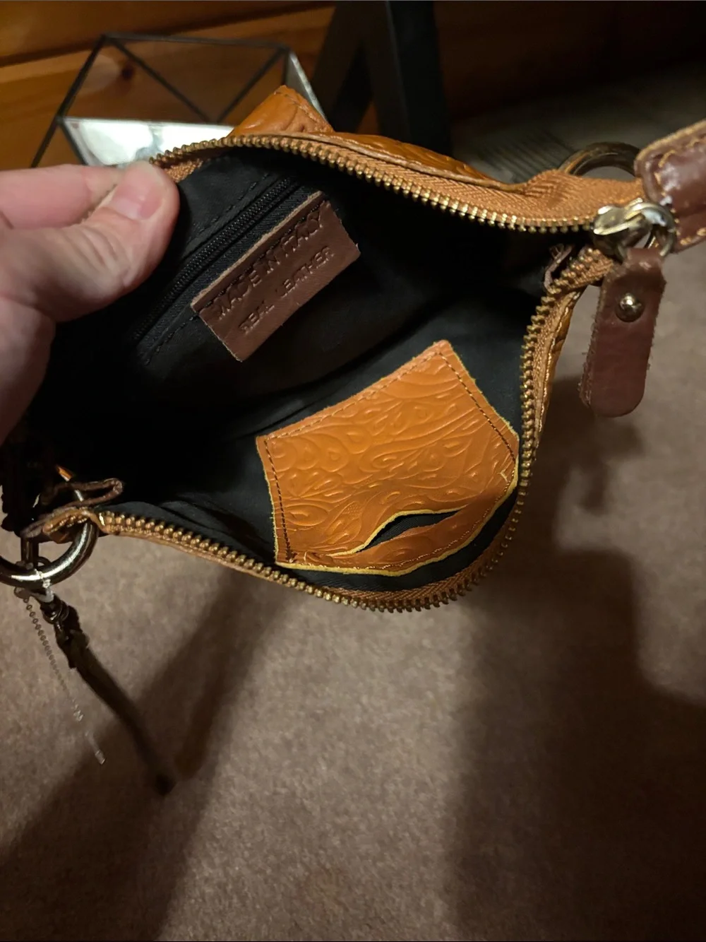 Embossed REAL Leather made in 🇮🇹 Wristlet Clutch - Brown